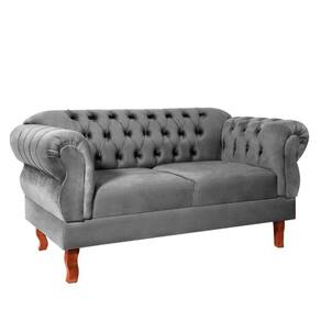 Namoradeira 2 Lugares Chesterfield Elisabeth Via Encanto Veludo Cinza Claro