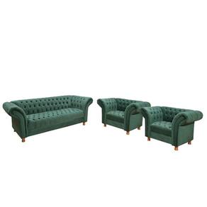 Conjunto Sofá 02 Poltronas Chesterfield Conde D`el Via Encanto Veludo Verde