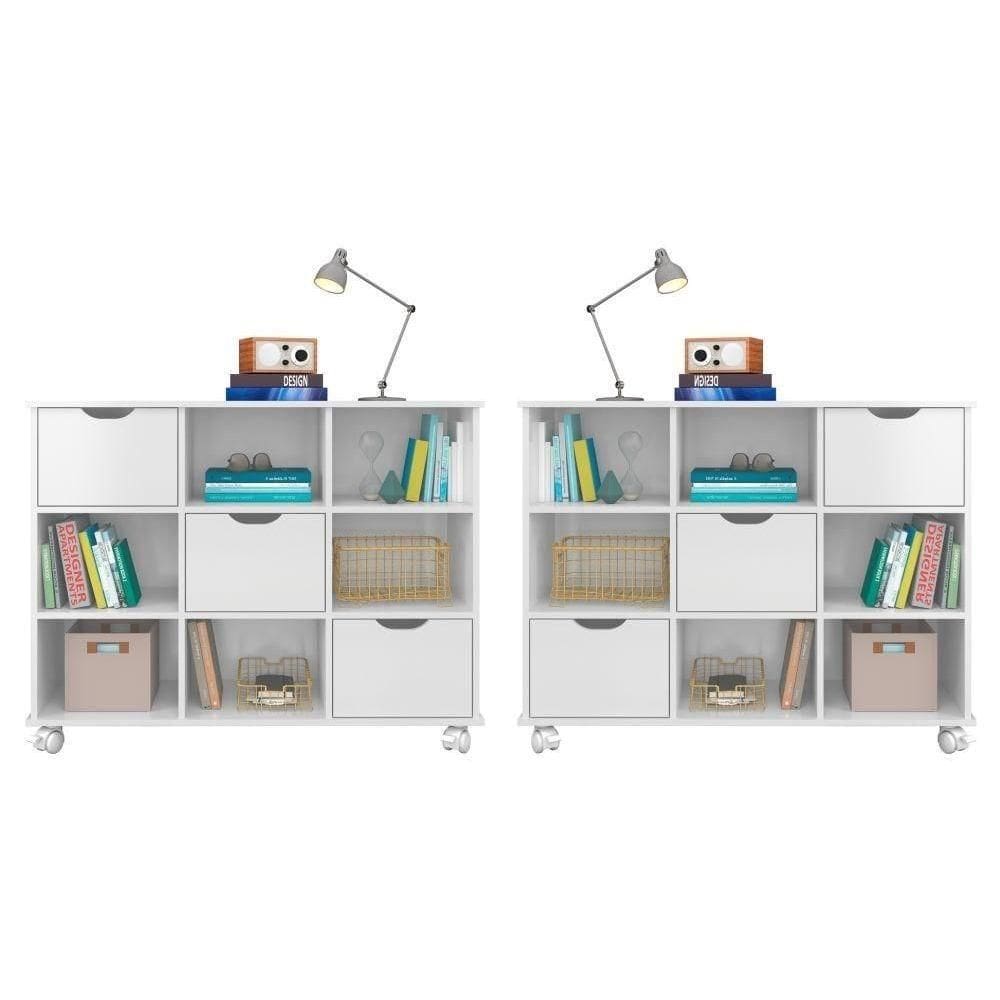Kit 2 Nichos Organizadores Com Rodízios Toys Q01 3 Gavetas Branco