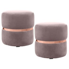 Kit 2 Puffs Decorativos Com Cinto Rosê Round B-305 Veludo Rosê - Domi