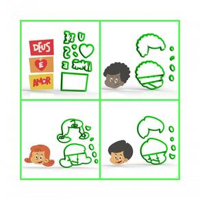 Cortador Kit 3 Palavrinhas - 4 Personagens Modulares Tamanho 5 Cm