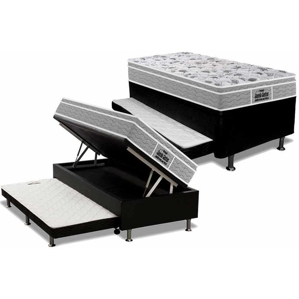 Cama Box Baú C/Auxiliar Solteiro: Colchão Anatômico Probel D45 / Ep Plus Pillow + Base Black(88X188)