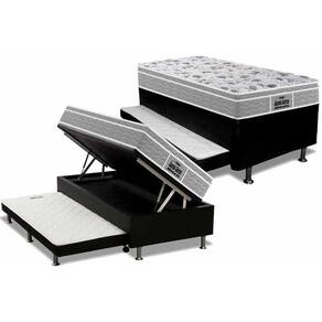 Cama Box Baú C/Auxiliar Solteiro: Colchão Ortopédico Probel D45 / Ep Pillow + Base Black(88X188)
