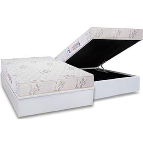 Cama Box Baú Casal: Colchão Espuma D33 Luckspuma Supreme Floral + Base Crc Courano White(138X188)