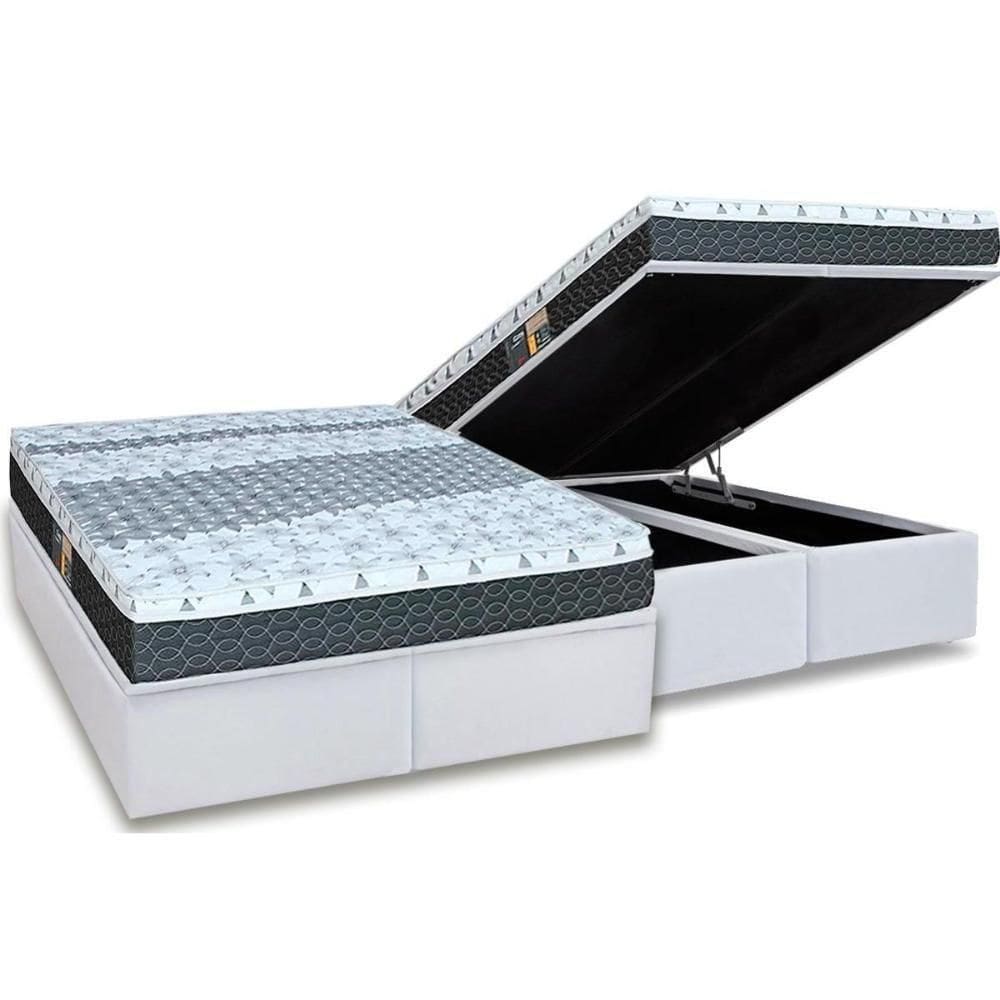 Cama Box Baú King: Colchão Molas Bonnel Castor System Class One Face + Base White(193X203)