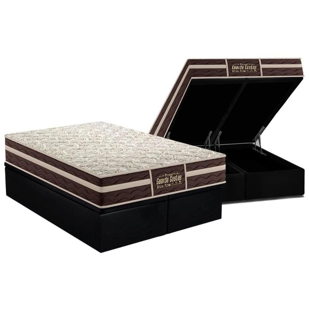 Cama Box Baú King: Colchão Ortopédico Probel Guarda Costas Extra Firme + Base Black(193X203)