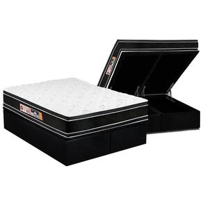 Cama Box Baú King: Colchão Espuma D33 Castor Black E White Air Euro Pillow + Base Black(193X203)