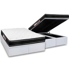 Cama Box Baú Queen: Colchão Espuma D33 Castor Black E White Air Euro Pillow + Base White(158X198)