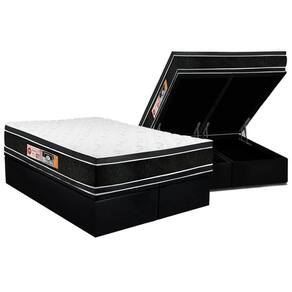 Cama Box Baú Queen: Colchão Espuma D33 Castor Black E White Air Pillow + Base Black(158X198)