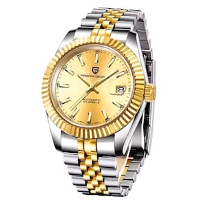 Relogio Analógico Masculino Automatico Em Aço Inoxidavel Impermeavel 10 Atm Prata Dourado