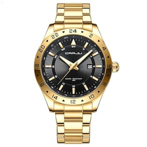 Relógio De Quartzo Design Ouro Aço Inoxidável Com Ponteiross Preto Dourado