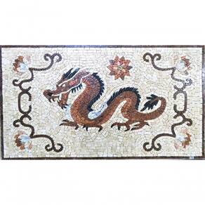 Piso Em Mosaico Dragão Chines Furioso Tamanho 90x130cm