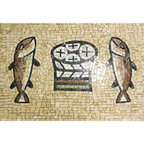 Mosaico Religioso Milagre Da Multiplicação De Paes E Peixes Tamanho 90x130cm