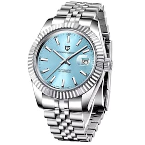 Relogio Analógico Masculino Automatico Em Aço Inoxidavel Impermeavel 10 Atm Azul Claro