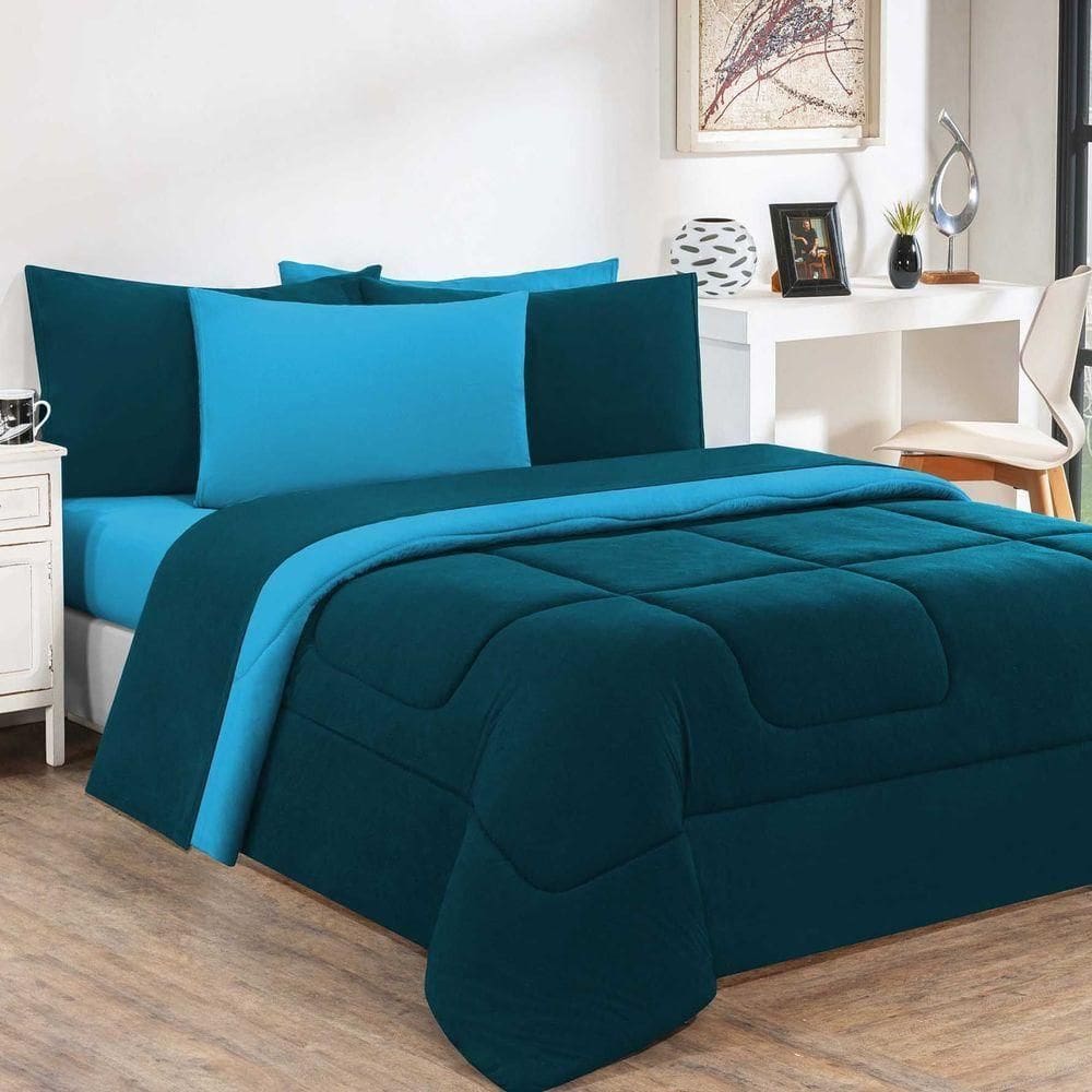 Edredom Malha 100% Algodão Gran Moratta 1 Peça Casal - Azul Petróleo-azul Turquesa