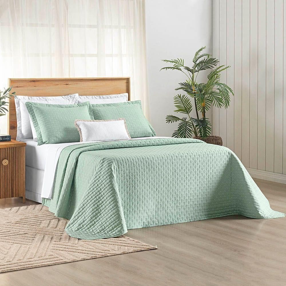 Kit Cobre Leito Colcha Marley Casal Dupla Face - Menta