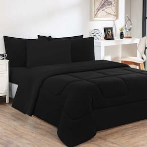 Kit Edredom Malha 100% Algodão Gran Moratta 3 Peças King - Preto-preto