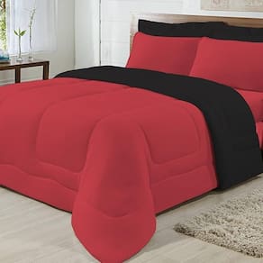 Edredom Dupla Face 100% Algodão Malha Queen Gran Moratta 01 Peça - Vermelho- Preto