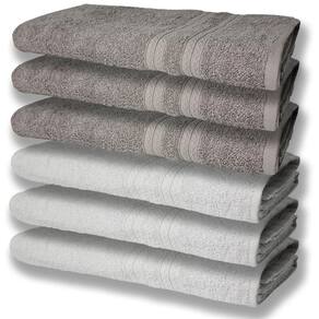 6 Toalhas Grande Super Felpudas E Grossa Algodão 80x150 Itália Soft Beka - Branco/cinza