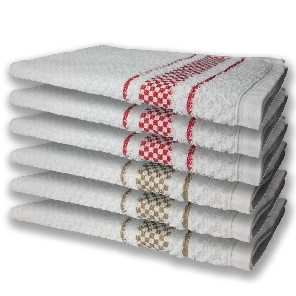 6 Panos De Prato Atoalhado Felpudo Premium Marrom+vermelho