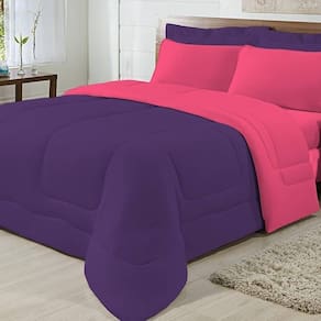 Edredom Dupla Face 100% Algodão Malha Queen Gran Moratta 01 Peça - Pink- Roxo