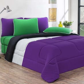 Kit Edredom Malha 100% Algodão Urbano 3 Peças King - Roxo-mescla-preto