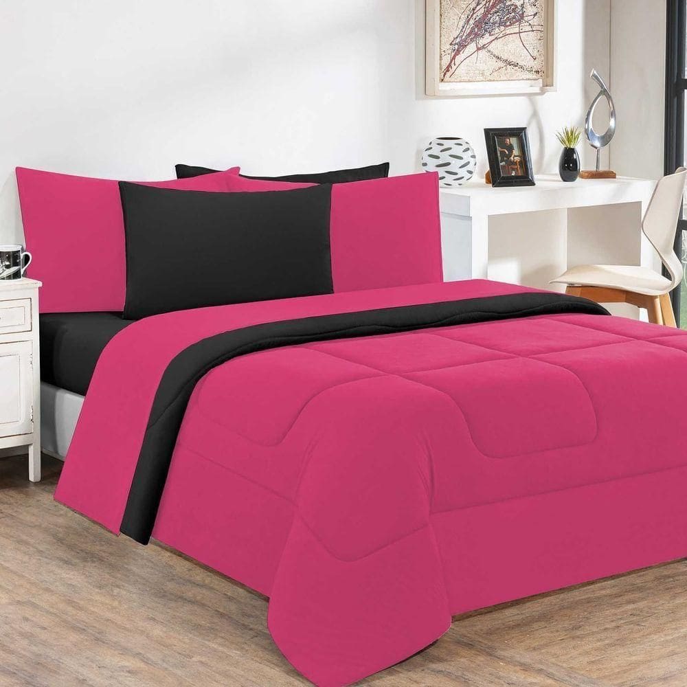 Kit Edredom Malha 100% Algodão Gran Moratta 3 Peças Casal - Pink -preto