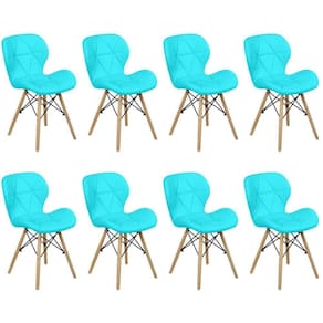 Kit 08 Cadeiras Charles Eames Eiffel Slim Wood Estofada - Tiffany