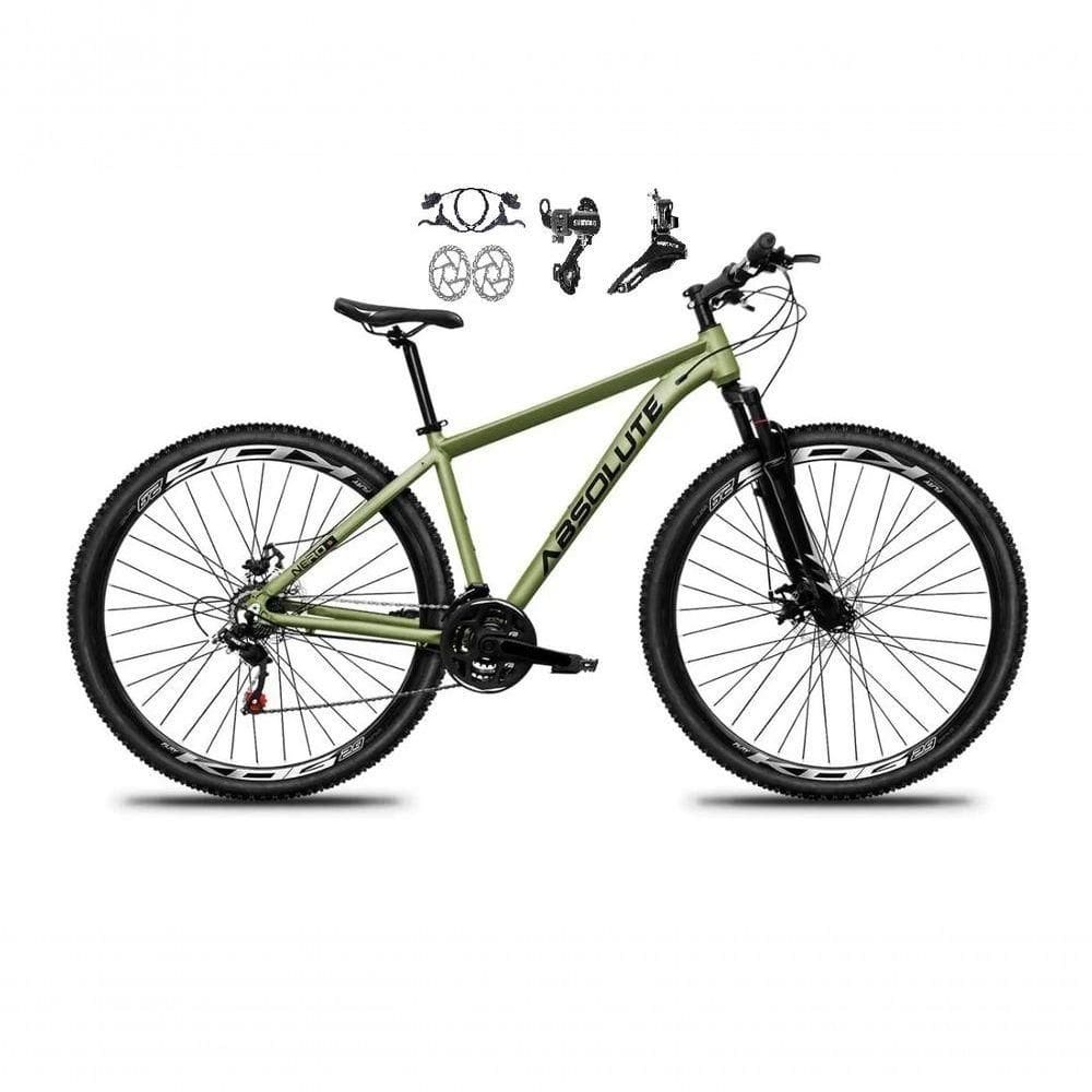 Bicicleta Aro 29 Absolute Nero 5 21v Alumínio Câmbios Shimano Freio Disco Hidráulico Garfo Suspensão - Oliva Tam.17
