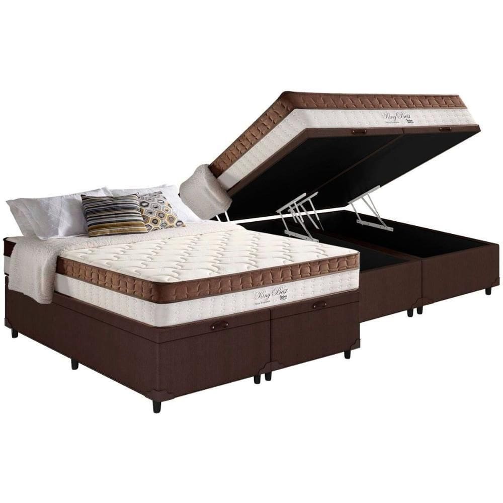 Cama Box Baú King: Colchão Molas Anjos King Best Superlastic + Base Crc Courano Brown(193X203)