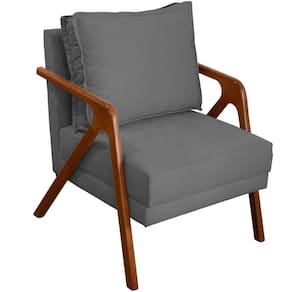 Poltrona Decorativa Shine Pé Castanho - Cinza Suede
