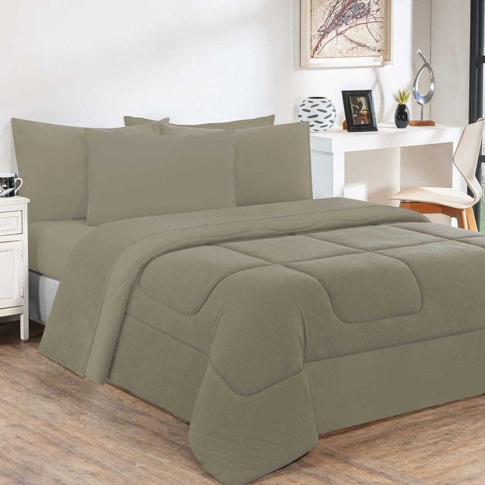 Kit Edredom Malha 100% Algodão Gran Moratta 3 Peças Casal - Avelã-avelã