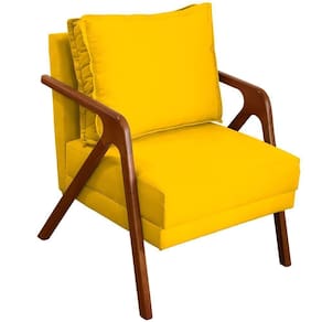 Poltrona Decorativa Shine Pé Castanho - Amarelo Suede