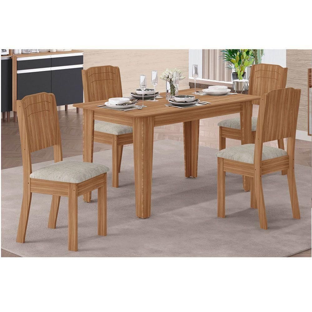 Conjunto De Mesa Tais Com 4 Cadeiras Star Em Mdf Tuboarte Freijó Com Castor