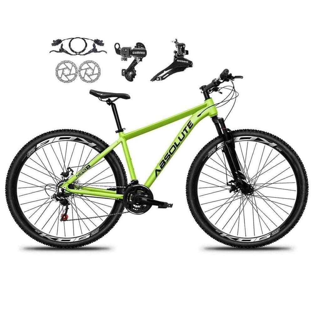 Bicicleta Aro 29 Absolute Nero 5 21v Alumínio Câmbios Shimano Freio Disco Hidráulico Garfo Suspensão - Verde Tam.21