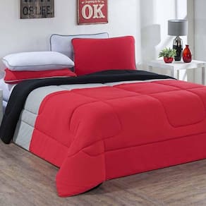 Edredom Malha 100% Algodão Urbano 1 Peça King - Vermelho-mescla-preto