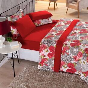 Edredom 100% Algodão Primavera 1 Peça Solteiro Floral Vermelho