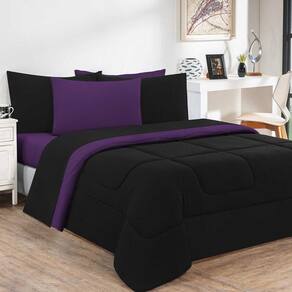Edredom Malha 100% Algodão Gran Moratta 1 Peça Queen - Preto-roxo