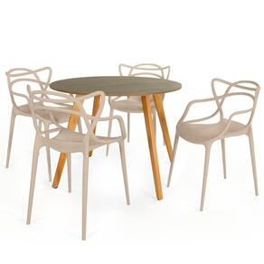 Conjunto Mesa De Jantar Redonda Laura 120cm Natural Com 4 Cadeiras Allegra - Nude