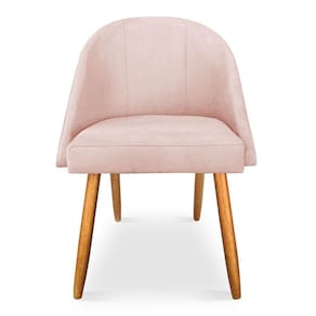 Kit 06 Cadeiras Jantar Bela Suede Rosa Bebê Pés Palito Castanho - Pallazio