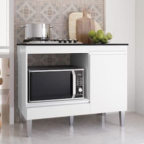 Balcão De Cozinha Para Cooktop E Forno Microondas Carla Branco - Ajl Móveis