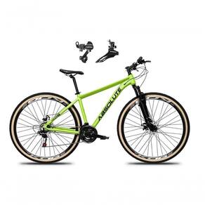 Bicicleta Aro 29 Absolute Nero 5 Alumínio 24v Câmbios Shimano Garfo Suspensão Pneu Faixa - Verde Tam.19