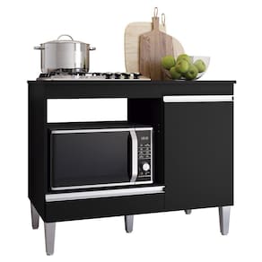 Balcão De Cozinha Para Cooktop E Forno Microondas Carla Preto - Ajl Móveis