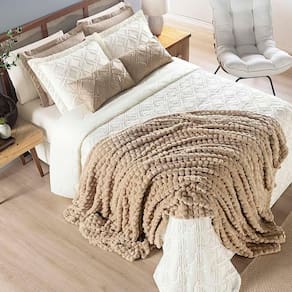 Coordenado Cobre Leito E Cobertor Tok Max Queen Ultrasoft Alto Relevo Dupla Face - Palha