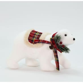 Natalino Enfeite Ursinho Polar Com Cachecol Xadrez 18 Cm