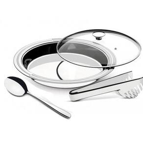 Kit Para Servir Tramontina Ciclo Redondo Em Aço Inox Com Tampa De Vidro 3 Peças