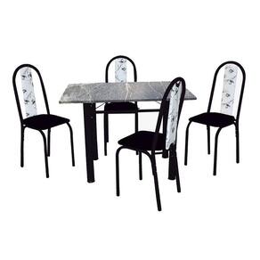 Conjunto De Mesa Michelly Com 04 Cadeiras 110x75cm Moura Preto Com Branco Floral