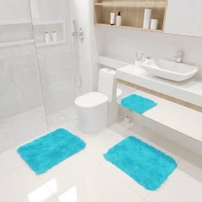 Kit Tapete Banheiro Felpudo Peludo Turquesa 40 X 60 Cm