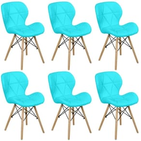 Kit 06 Cadeiras Charles Eames Eiffel Slim Wood Estofada - Tiffany