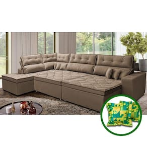 Sofá De Canto Retrátil E Reclinável Esquerdo 3,40x2,36m Molas Cama Inbox Espanha Velusoft Castor